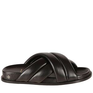 Anine Bing Lizzie Slides in Black Leather - Size 39